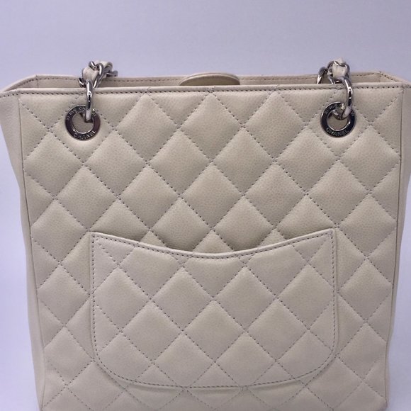 Authentic Chanel Caviar Petite Shopping Tote Ivory - Picture 4 of 17